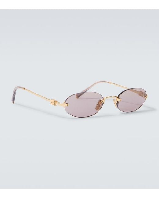 Miu Miu Pink Logo Oval Sunglasses for men
