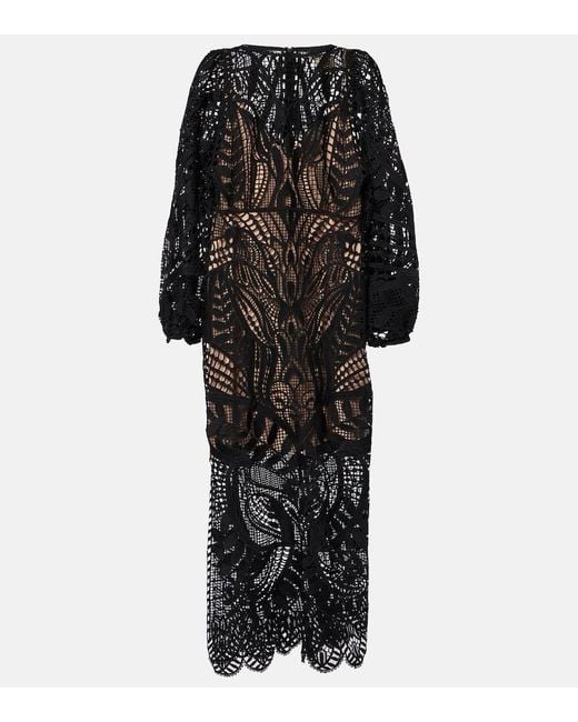 Farm Rio Black Nature Guipure Lace Maxi Dress