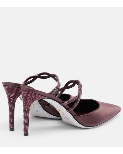 Rene Caovilla Purple Crystal-Embellished Satin Mules
