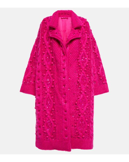 Valentino Pink Embellished Mohair-blend Coat