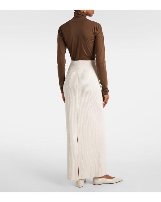 Totême White Cotton-Blend Boucle Maxi Skirt