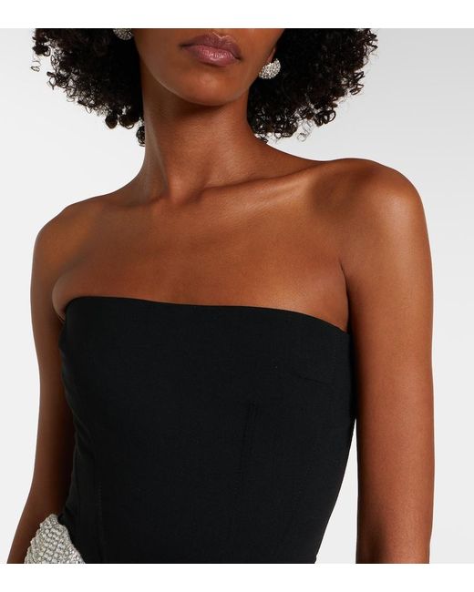 David Koma Black Embellished Draped Wool-Blend Corset Dress
