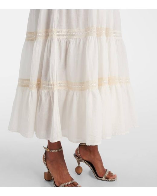 Rixo White Aubrie Tiered Cotton Voile Maxi Dress