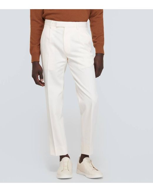 Pantalones rectos de algodon y lana Zegna de hombre de color White