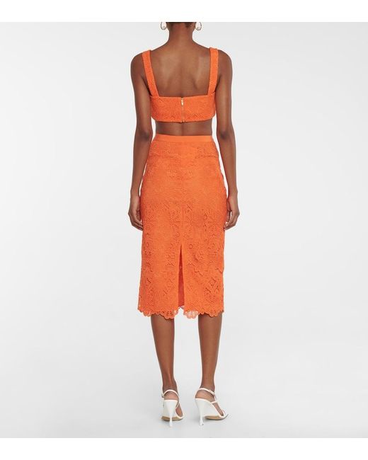 Self-Portrait Orange Lace Pencil Skirt