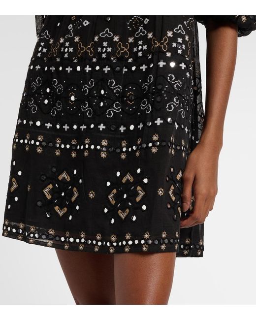 Juliet Dunn Black Embellished Cotton Poplin Minidress