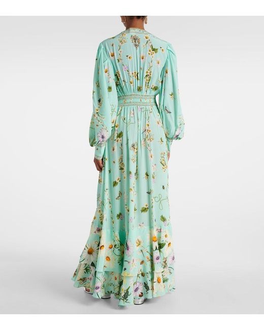 CAMILLA Crystal-Embellished Printed Silk Crepe De Chine Maxi Dress in Green  | Lyst