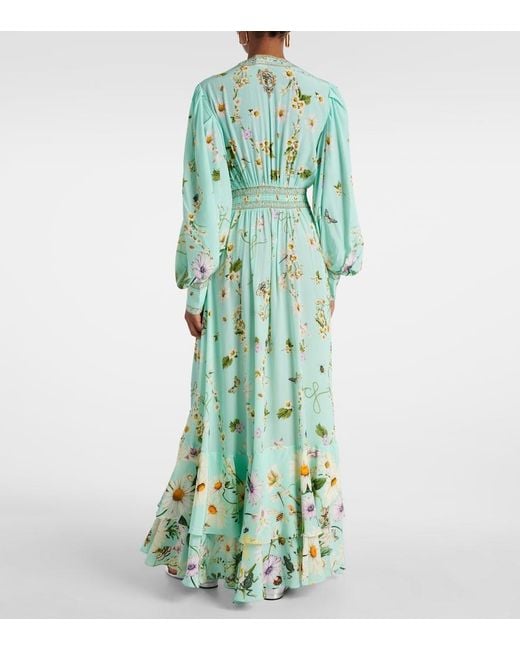 Camilla Green Crystal-Embellished Printed Silk Crepe De Chine Maxi Dress