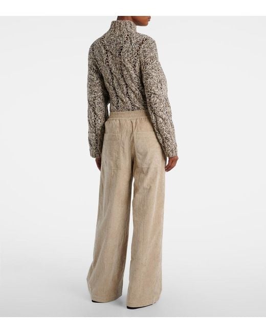Brunello Cucinelli Natural High-Rise Cotton Corduroy Wide-Leg Pants