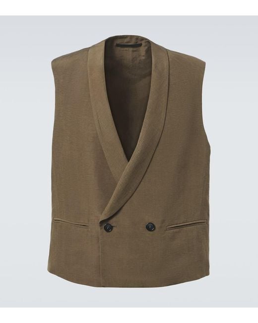 Giorgio Armani Green Linen-Blend Vest for men