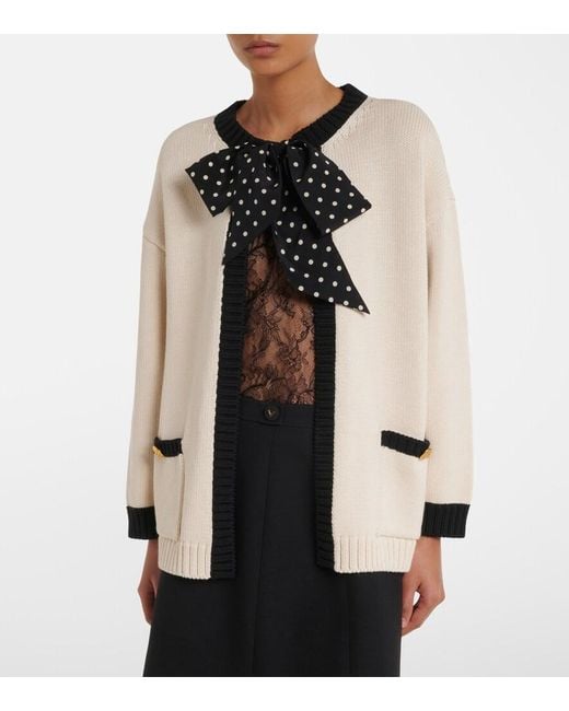 Valentino Natural Bow-Detail Cotton-Blend Cardigan