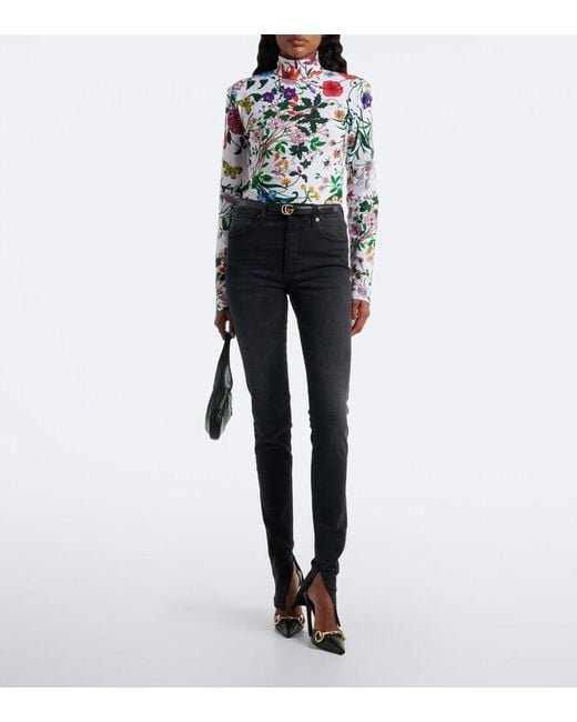 Gucci White Flora Printed Jersey Top
