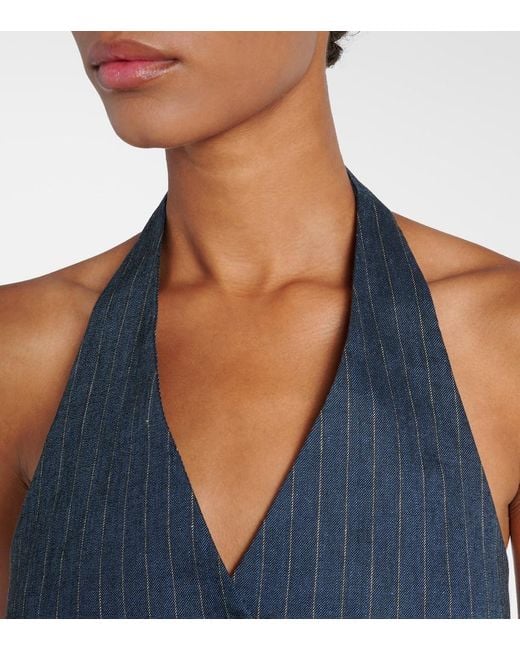 Veronica Beard Blue Arabella Pinstripe Linen-Blend Vest