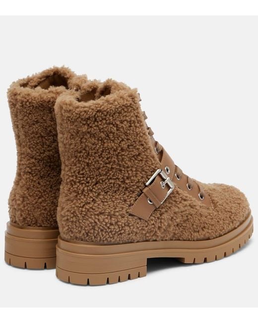 Gianvito Rossi Brown Leather-Trimmed Shearling Lace-Up Boots