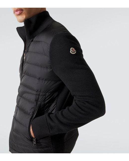 Moncler Black Tricot Down-Paneled Wool-Blend Cardigan for men