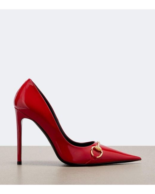 Gucci Red Donna Horsebit Patent Leather Pumps