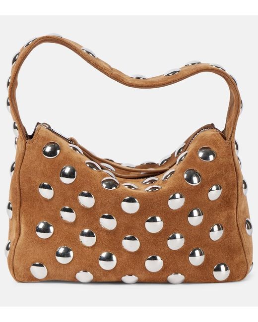 Khaite Brown Elena Small Studded Suede Shoulder Bag
