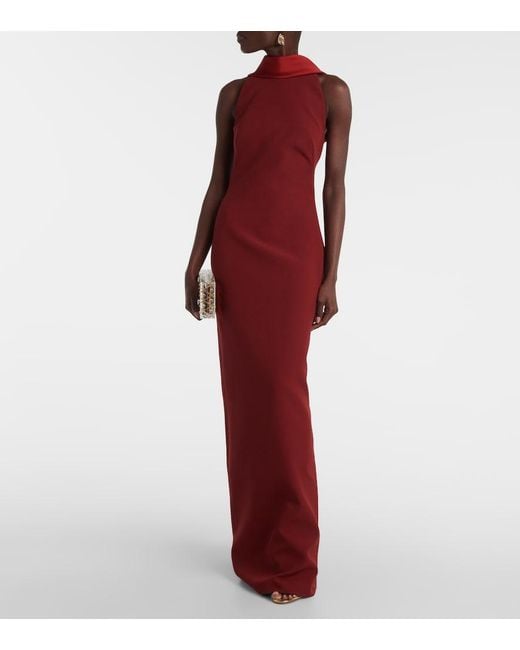 Safiyaa Red Holliana Satin-Trimmed Crepe Gown