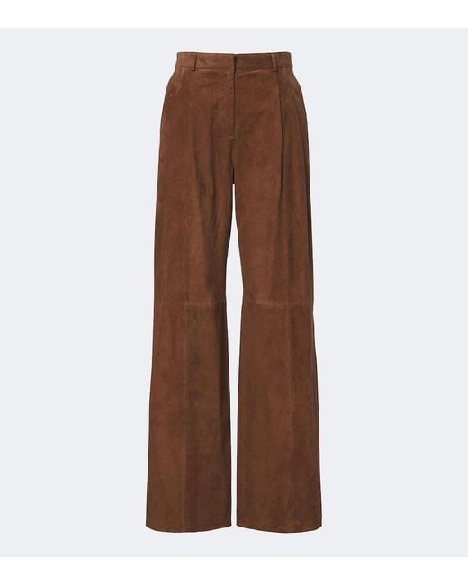 Arma Brown Dena Pleated Suede Wide-Leg Pants