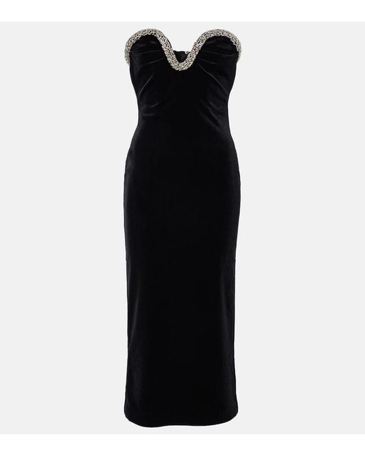 Roland Mouret Black Embellished Strapless Velvet Midi Dress