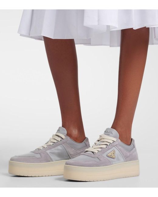 Prada White Downtown Re-Nylon Platform Sneakers