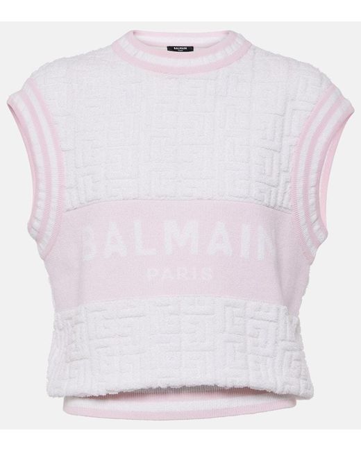 Balmain White Top Monogram Aus Strick