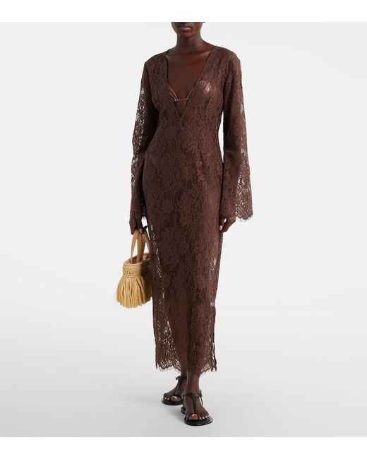 Bananhot Brown Millie Cotton And Silk Lace Maxi Dress