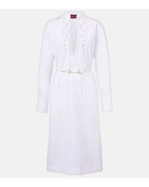 Gucci White Horsebit Cotton Poplin Midi Dress