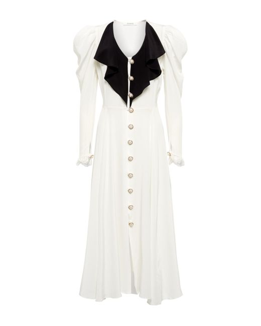 Rodarte White Ruffled-neck Silk Midi Dress