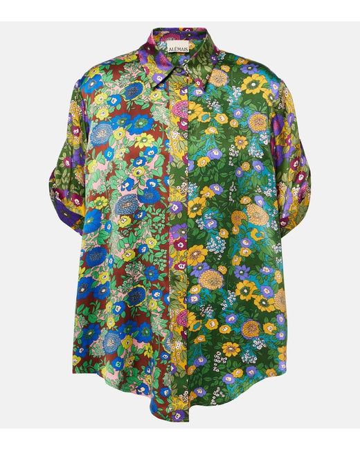 ALÉMAIS Green Printed Silk Satin Shirt