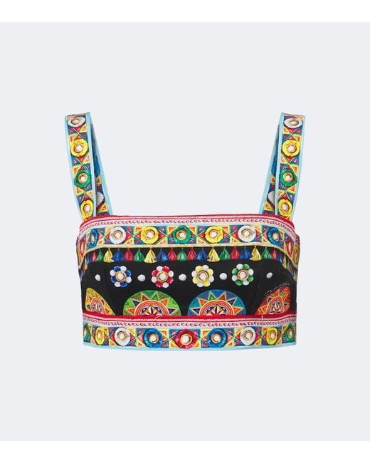 Dolce & Gabbana Multicolor Carretto Cotton Crop Top