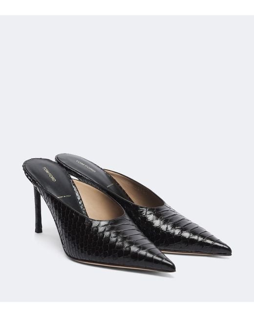 Tom Ford Black Croc-Effect Leather Mules