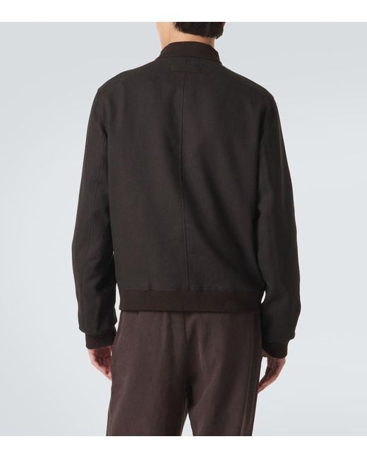 Zegna Black Linen Bomber Jacket for men