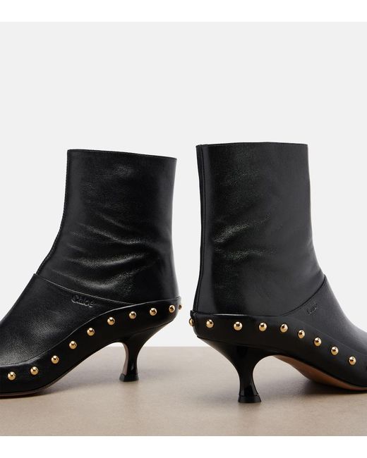 Chloé Black Junie Studded Leather Ankle Boots