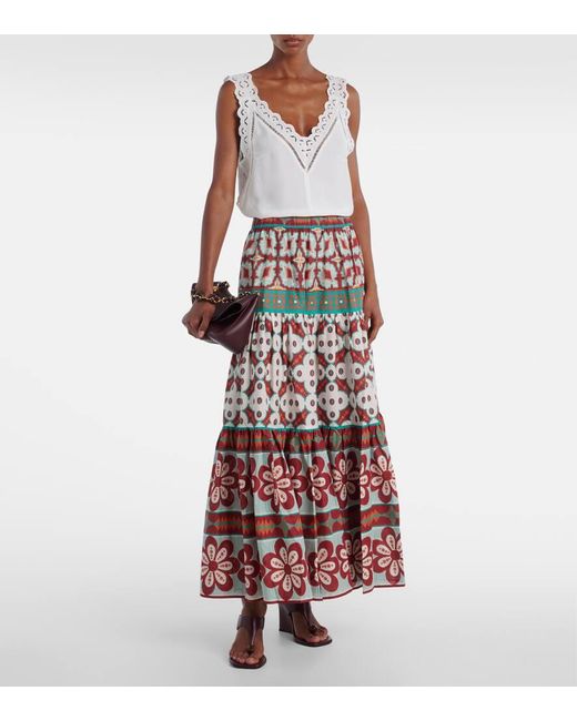 LaDoubleJ Big Printed Tiered Cotton Maxi Skirt