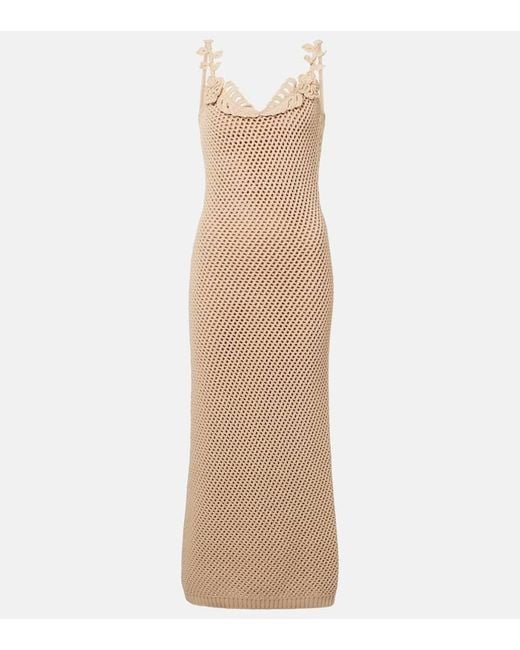 Elie Saab Natural Floral-Applique Mesh Gown