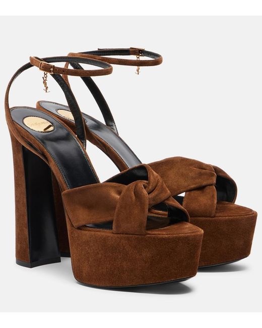 Saint Laurent Brown Franciane Leather Platform Sandals