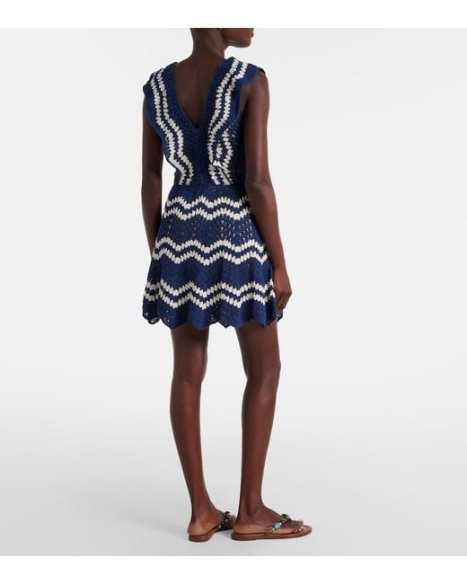 Anna Kosturova Blue Melissa Crochet Cotton Minidress