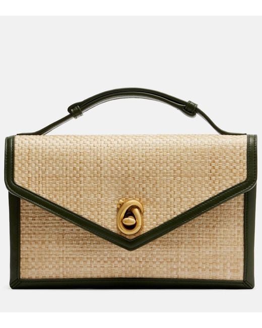 Bottega Veneta Metallic Knot Lock Medium Raffia Top-Handle Bag