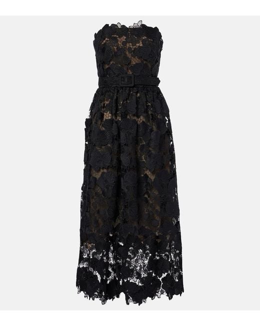 Oscar de la Renta Black Floral Lace Bustier Gown