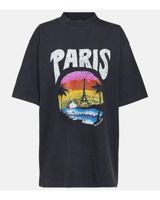 Camiseta Paris Tropical de algodon Balenciaga de color Black