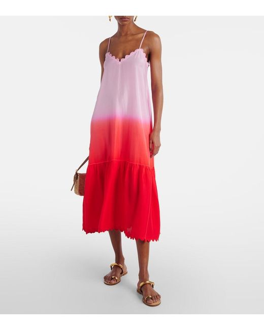 Juliet Dunn Red Ombre Silk Midi Dress
