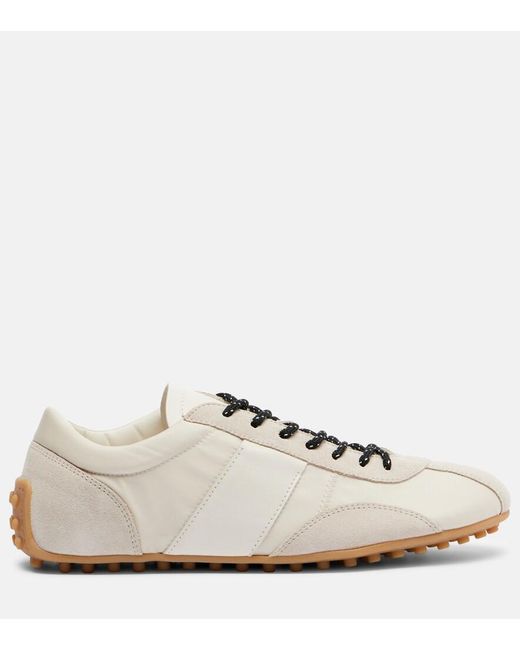 Tod's White Suede-Trimmed Satin Sneakers