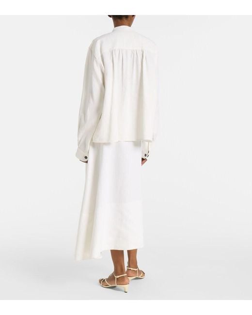 Jil Sander White Plisse Linen Shirt