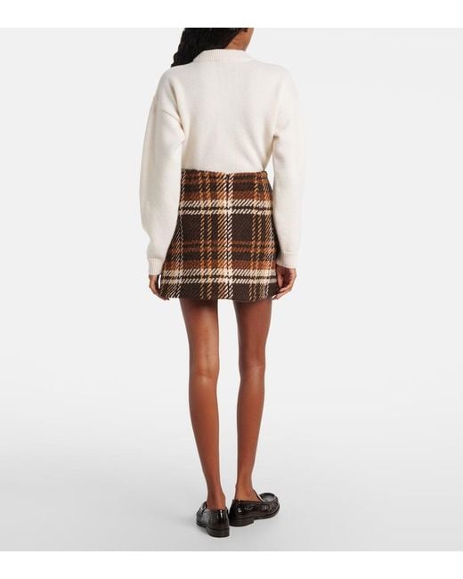 Patou Brown Checked Wool-Blend Miniskirt