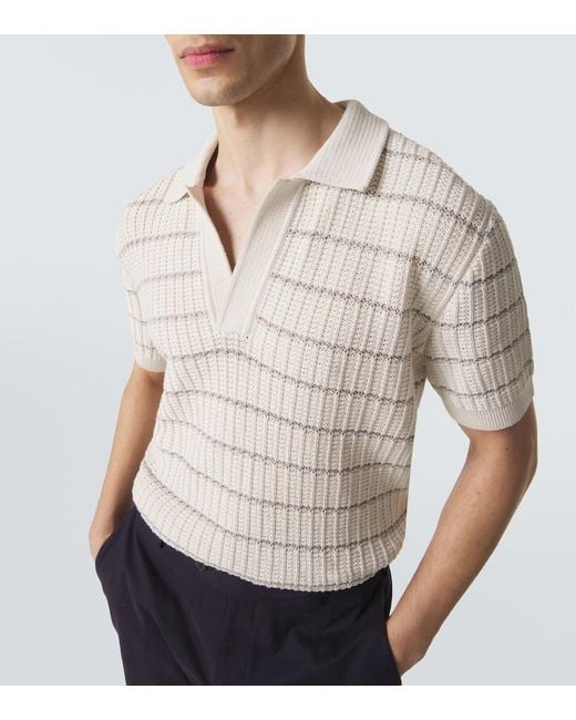 Brioni White Embroidered Cotton And Linen Polo Shirt for men