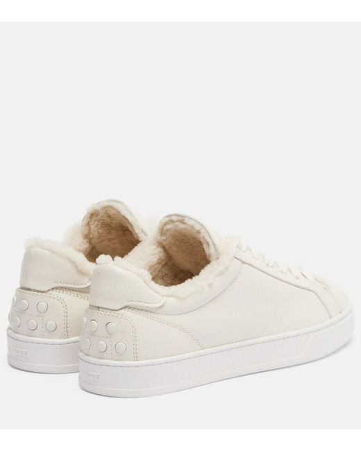 Tod's White Cassetta Shearling-Lined Leather Sneakers