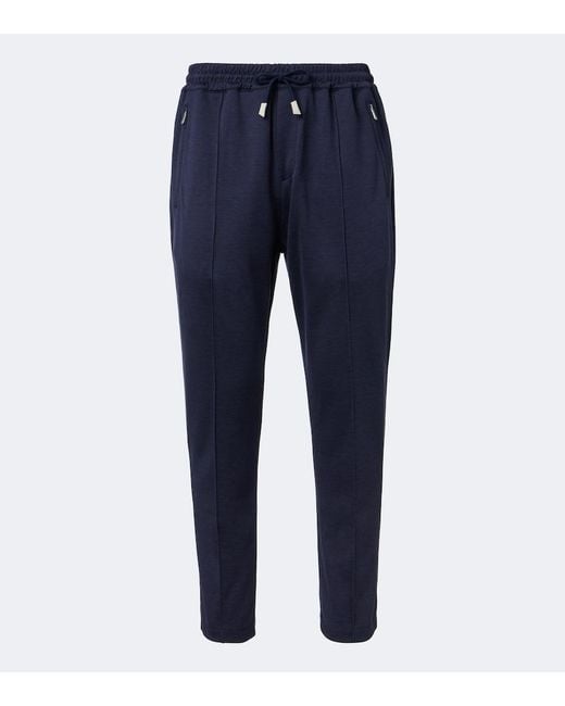 Eleventy Blue Silk And Cotton-Blend Sweatpants for men