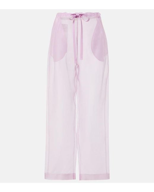 Khaite Pink Trenton Silk-Blend Organza Wide-Leg Pants