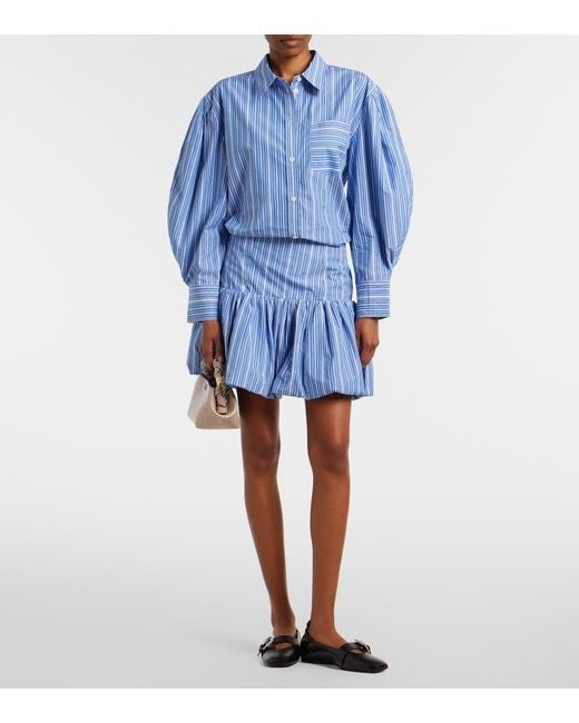 Ganni Blue Striped Cotton Poplin Miniskirt